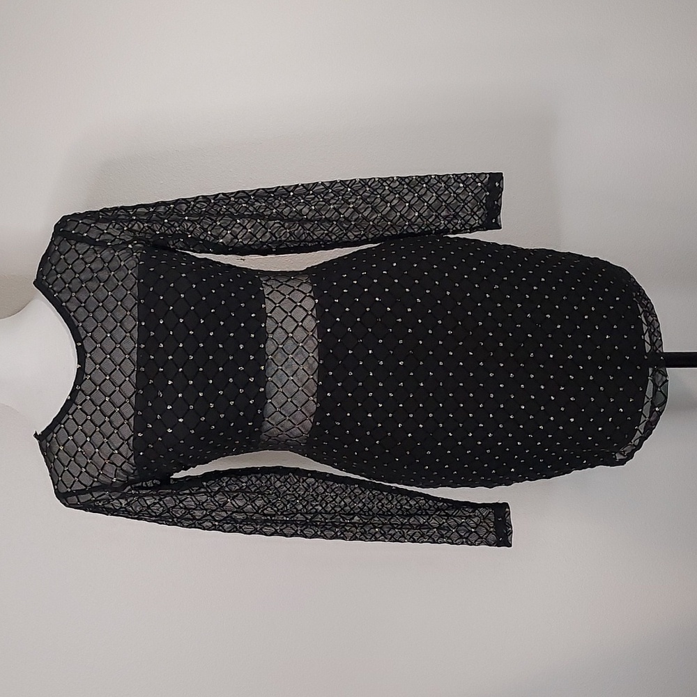 A.U.W Secret Charm Sheer Black Gold Glitter Dots Bodycon Mini Dress Size Small